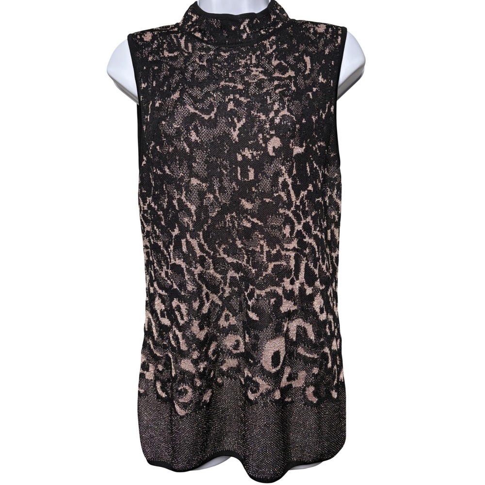 WHITE HOUSE BLACK MARKET Womens Black Metallic Leopard Sleeveless Top M Glam‎
